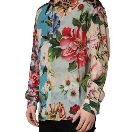 Dolce & Gabbana Multicolor Floral Animal Print Collared Shirt