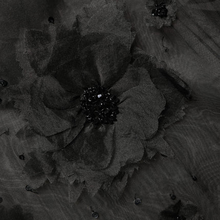 Dolce & Gabbana Black Floral Applique Sheer Short Sleeve Shirt