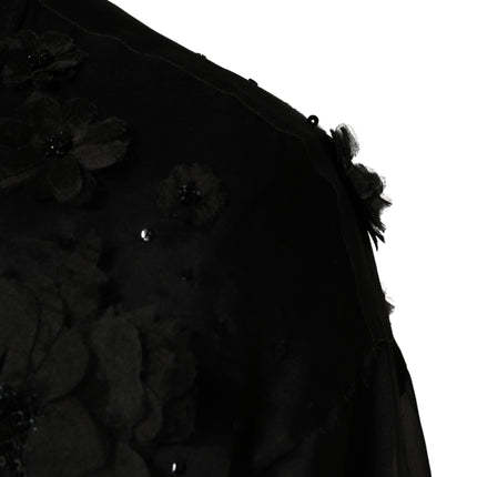 Dolce & Gabbana Black Floral Applique Sheer Short Sleeve Shirt