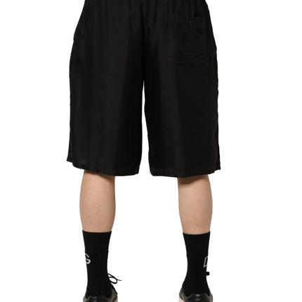 Dolce & Gabbana Black Silk Drawstring Men Bermuda Shorts