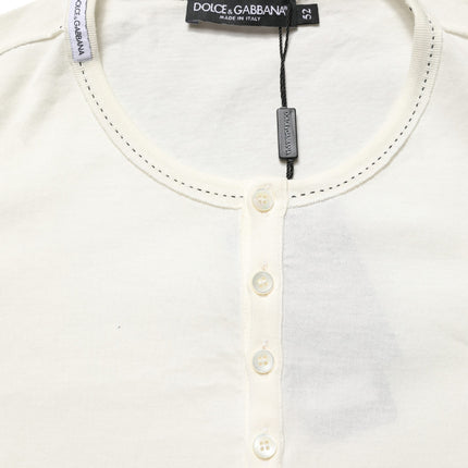 Dolce & Gabbana White Long Sleeves Henley Pullover Sweater