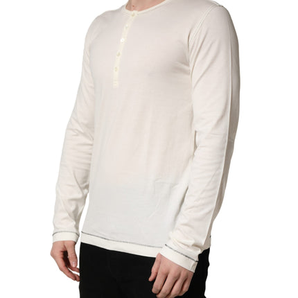Dolce & Gabbana White Long Sleeves Henley Pullover Sweater