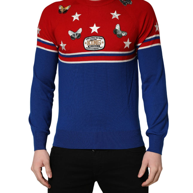 Dolce & Gabbana Multicolor Wool Butterfly Star Men Crew Neck Sweater