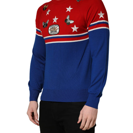 Dolce & Gabbana Multicolor Wool Butterfly Star Men Crew Neck Sweater