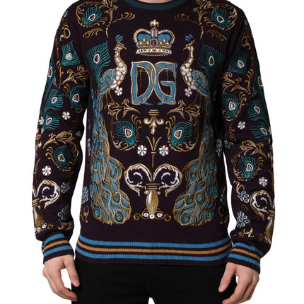 Dolce & Gabbana Bordeaux Cashmere Crown Embroidered Sweater