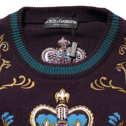 Dolce & Gabbana Bordeaux Cashmere Crown Embroidered Sweater