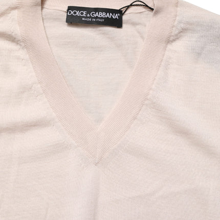Dolce & Gabbana Beige Cashmere V-neck Men Pullover Sweater