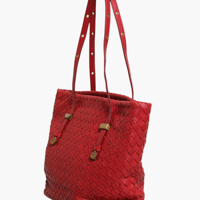 Bottega Veneta Red Intrecciato Leather Tote Bag