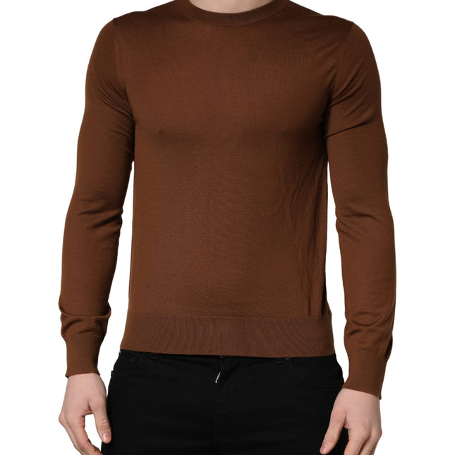 Dolce & Gabbana Brown Cashmere Men Crew Neck Pullover Sweater