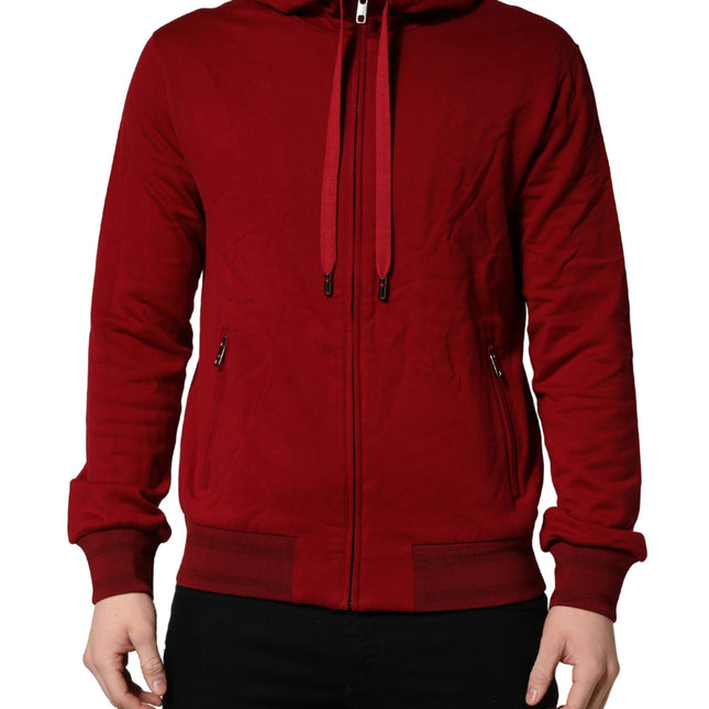 Dolce & Gabbana Red Cotton Full Zip Fleece Men Hoodie Sweater