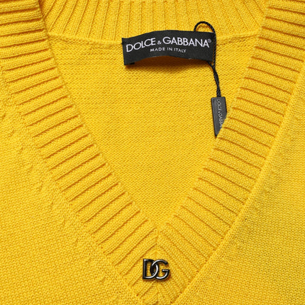 Dolce & Gabbana Wool Knitted V-Neck Pullover Yellow