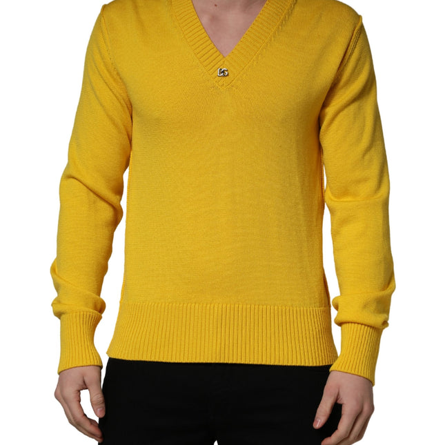 Dolce & Gabbana Wool Knitted V-Neck Pullover Yellow