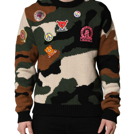 Dolce & Gabbana Multicolor Intarsia Knit Camouflage Pullover Sweater