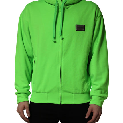 Dolce & Gabbana Green FullZip Fleece HoodedSweatshirt Sweater