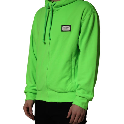 Dolce & Gabbana Green FullZip Fleece HoodedSweatshirt Sweater