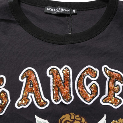 Dolce & Gabbana Black Angel Print Cotton Crew Neck T-shirt