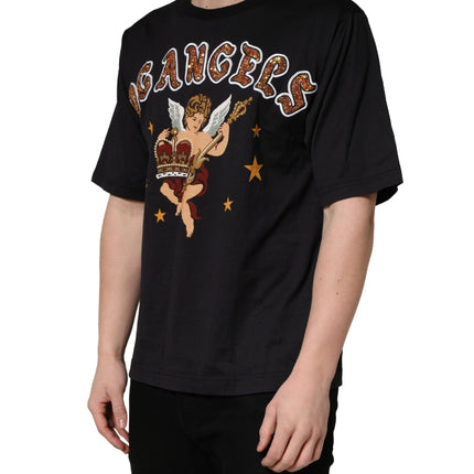 Dolce & Gabbana Black Angel Print Cotton Crew Neck T-shirt