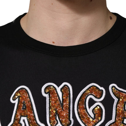 Dolce & Gabbana Black Angel Print Cotton Crew Neck T-shirt