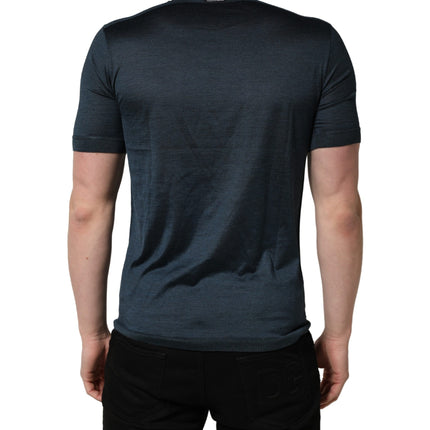 Dolce & Gabbana Dark Blue Silk Crew Neck Short Sleeve T-shirt