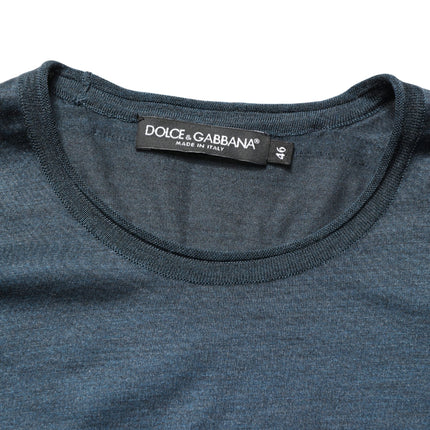 Dolce & Gabbana Dark Blue Silk Crew Neck Short Sleeve T-shirt