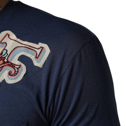 Dolce & Gabbana Navy Blue Cotton Graphic Crew Neck T-shirt