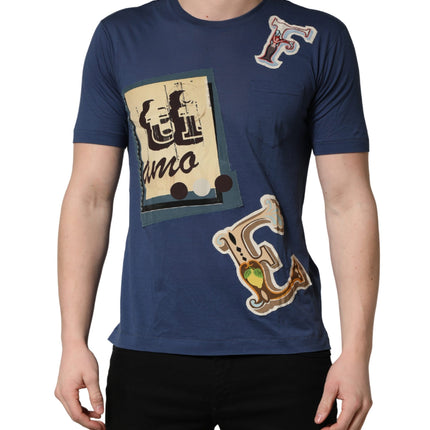 Dolce & Gabbana Navy Blue Cotton Graphic Crew Neck T-shirt