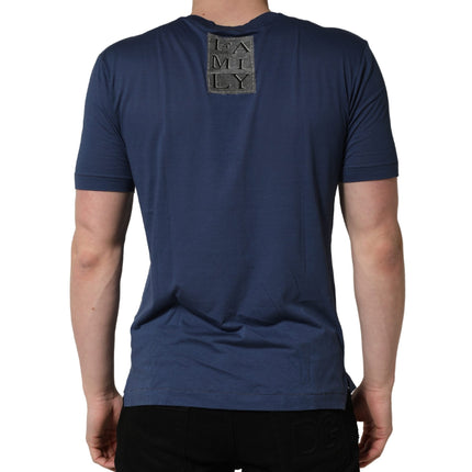 Dolce & Gabbana Navy Blue Cotton Graphic Crew Neck T-shirt
