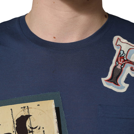 Dolce & Gabbana Navy Blue Cotton Graphic Crew Neck T-shirt