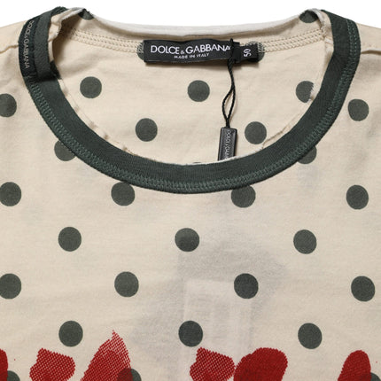 Dolce & Gabbana Beige Cotton Polka Dot Graphic Tee T-shirt