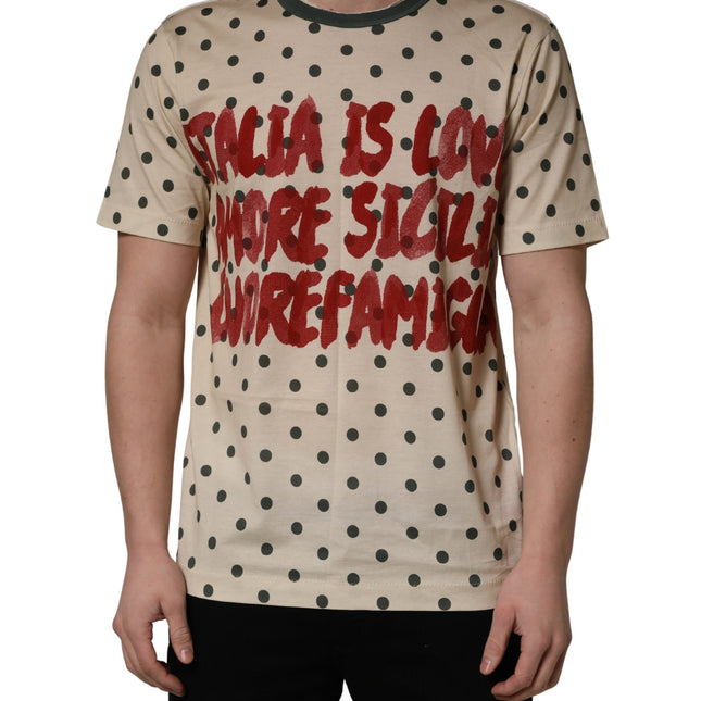 Dolce & Gabbana Beige Cotton Polka Dot Graphic Tee T-shirt