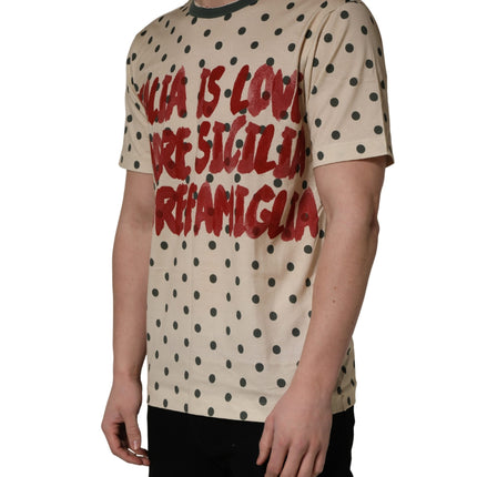 Dolce & Gabbana Beige Cotton Polka Dot Graphic Tee T-shirt