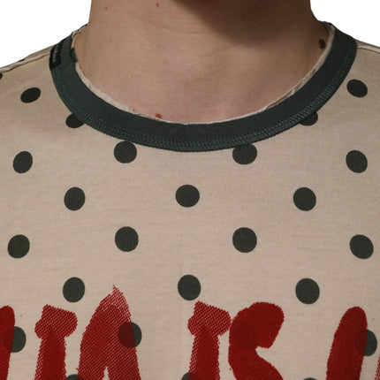 Dolce & Gabbana Beige Cotton Polka Dot Graphic Tee T-shirt