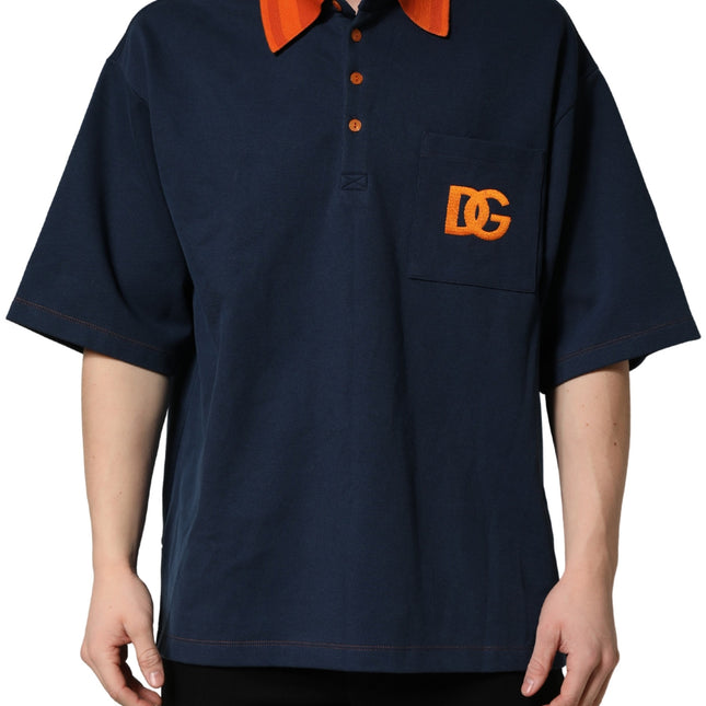Dolce & Gabbana Navy Blue Cotton Logo Short Sleeves Men Polo T-shirt