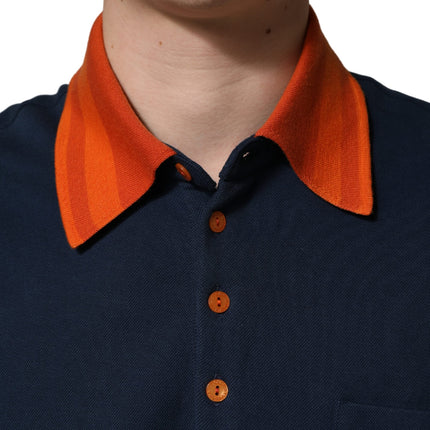 Dolce & Gabbana Navy Blue Cotton Logo Short Sleeves Men Polo T-shirt