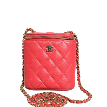 Chanel Red Caviar Quilted Small Vertical Coco Beauty Vanity Case with Chain
