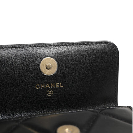 Chanel 19 Flap Coin Purse Quilted Leather Black Crossbody