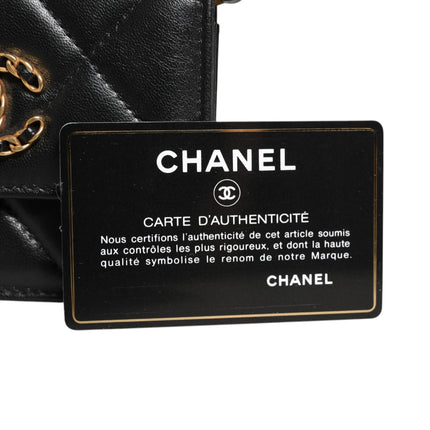 Chanel 19 Flap Coin Purse Quilted Leather Black Crossbody