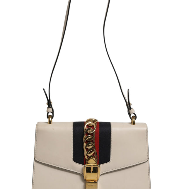 Gucci White Calfskin Leather Sylvie Crossbody Bag