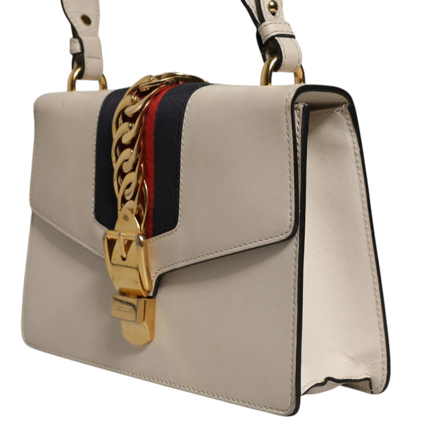 Gucci White Calfskin Leather Sylvie Crossbody Bag