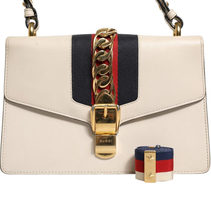 Gucci White Calfskin Leather Sylvie Crossbody Bag