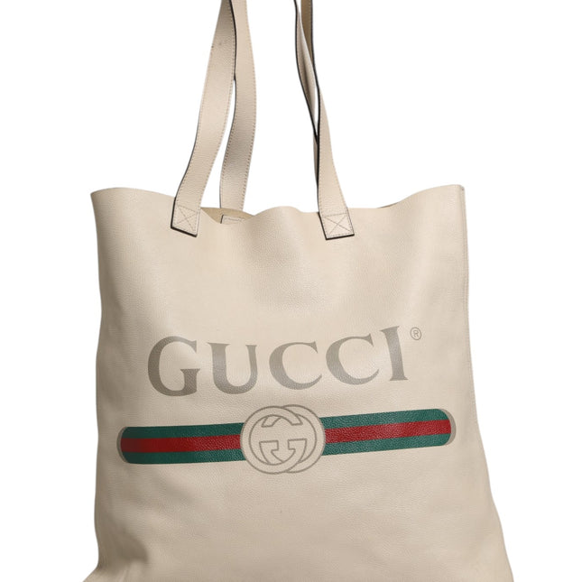 Gucci White Web Sherry Logo Print Tote Bag