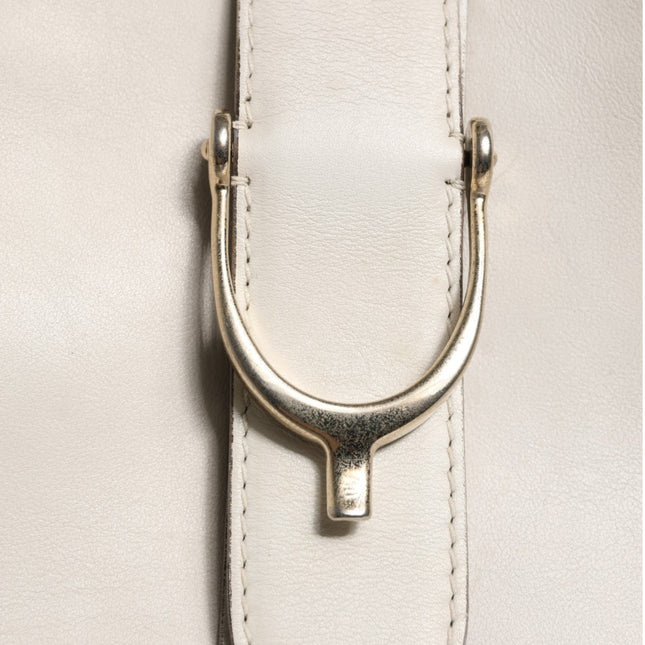 Gucci White Leather Stirrup Top Handle Bag