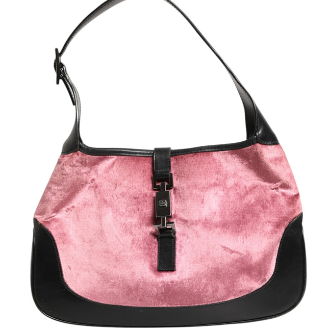 Gucci Jackie Pink Velvet And Black Leather Shoulder Bag