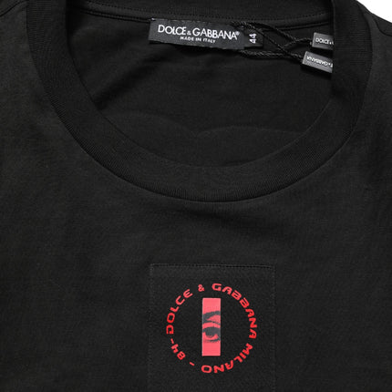 Dolce & Gabbana Black Cotton Jersey Logo Patch Crew Neck T-shirt