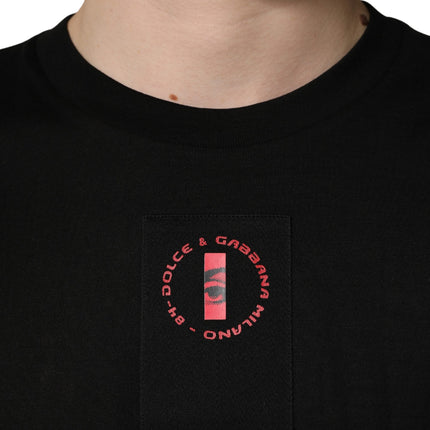 Dolce & Gabbana Black Cotton Jersey Logo Patch Crew Neck T-shirt