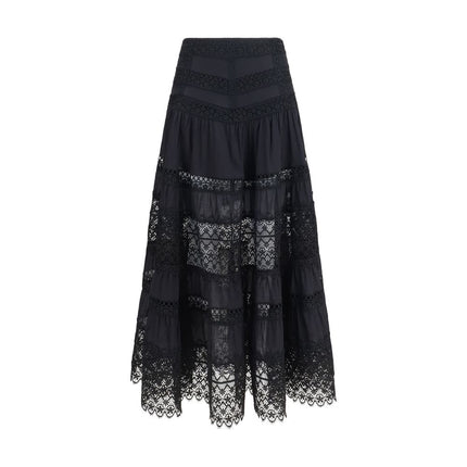 Charo Ruiz Black Cotton Long Skirt
