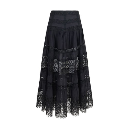 Charo Ruiz Black Cotton Long Skirt