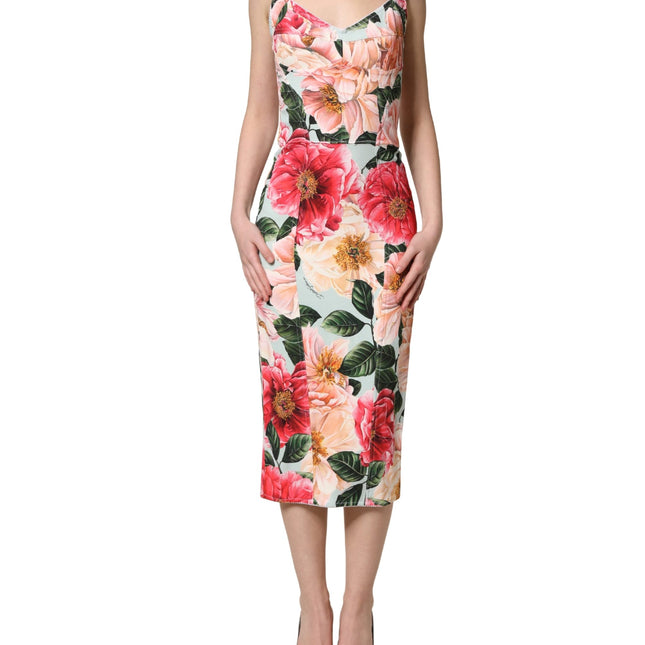 Dolce & Gabbana Multicolor Floral Print Viscose Sheath Dress