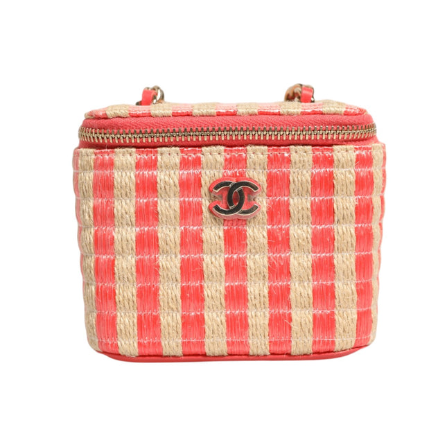 Chanel Raffia Jute Striped Mini Vanity Case