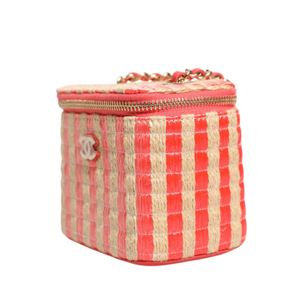 Chanel Raffia Jute Striped Mini Vanity Case